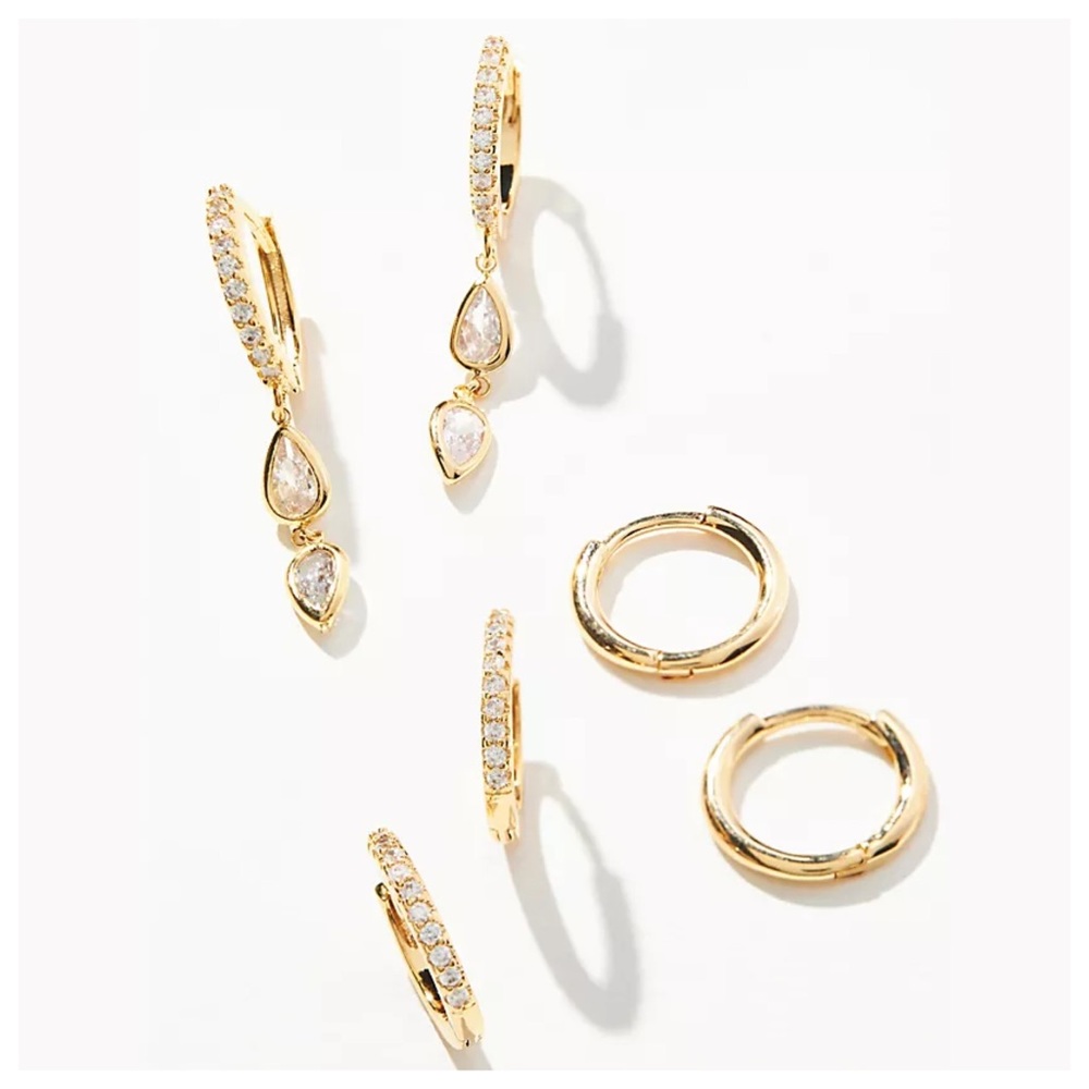 Anthropologie Set of 3 Matte Huggie Earrings in 14K Gold Plated